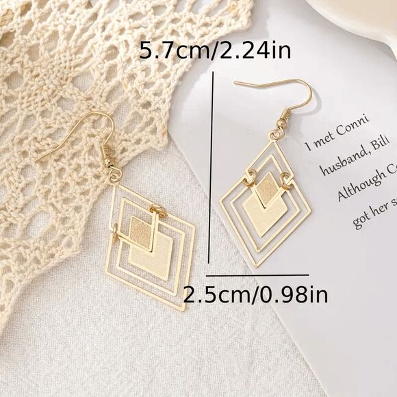 Boho Rhombus Geometric Dangle Earrings - Picture 5 of 6
